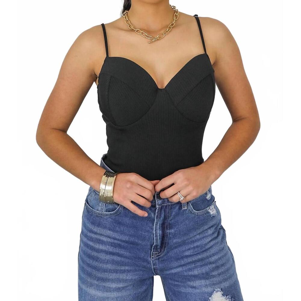 NEW SURELYMINE ribbed bustier bodysuit in black